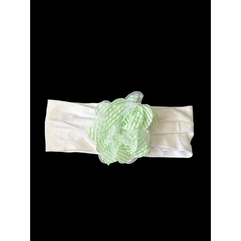 Baby Essentials Infant Headband White Green Striped Flower Baby Girl Hair Access